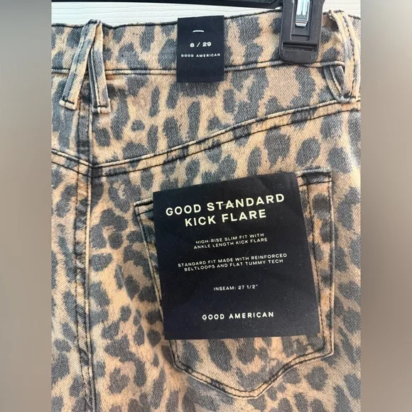 Good American Kick Flare Leopard Jeans-Size 8-NWT - Picture 13 of 13